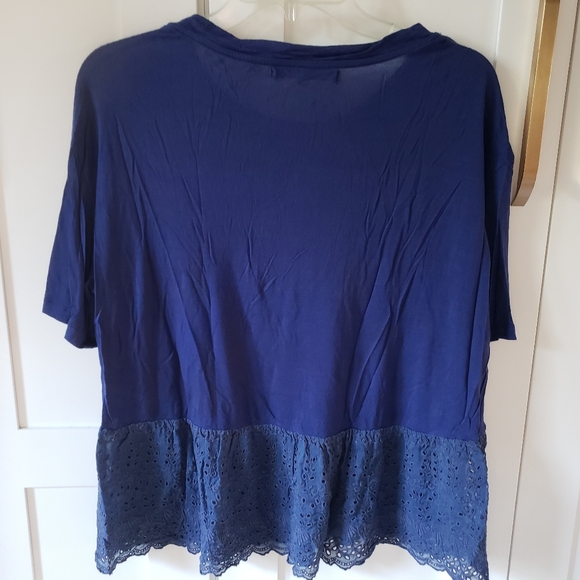 Love Johnny Was Silk Top Womens S Blue Lace Boho Oversized Flowy Blouse - Picture 3 of 6